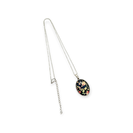 necklace steel silver vintage flowers